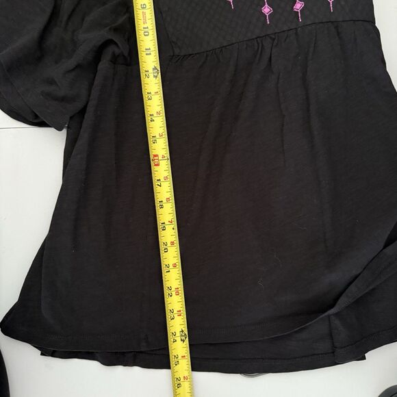 Knox Rose Shirt Womens XXL Black Magenta Flutter Short Sleeve Embroidered Top - Picture 8 of 11
